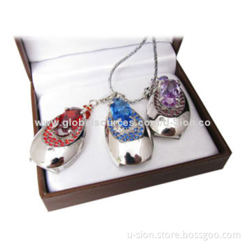 Gem crystal flash memory disk, necklace jewelry USB flash with key chain for gift